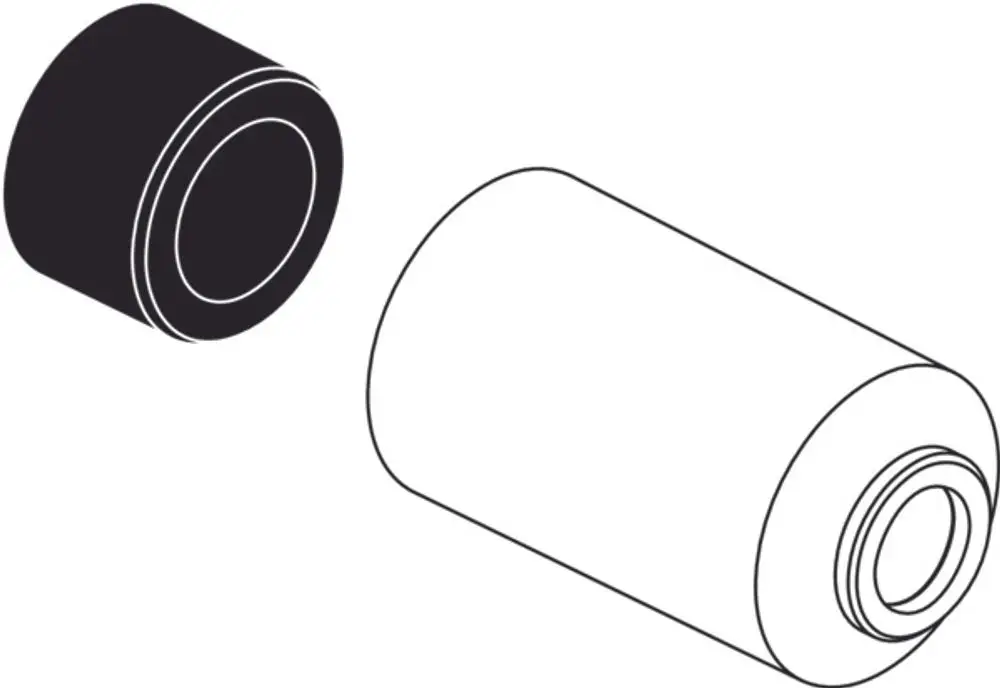 Zwei zylindrische Teile in Schwarz und Weiß, die eine Abdeckhülse oder Umstellung darstellen. Ideal Standard Logo ist auf dem weißen Teil erkennbar.